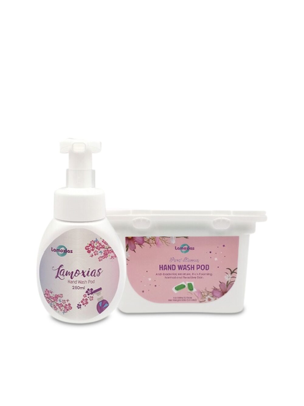 Floral blossom hand washing foam that uses lamoxias pods to dissolve in water, easier to store and use.